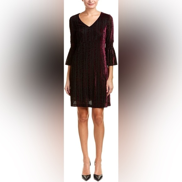 Taylor Smocked Sleeve Velvet Burnout Dress - Picture 1 of 10